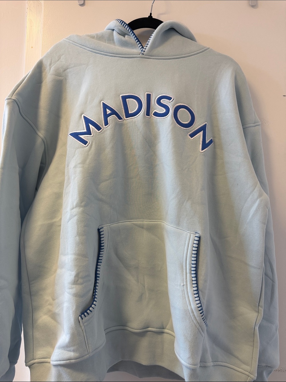New Madison Light Blue Hoodie with Contrast Trim
